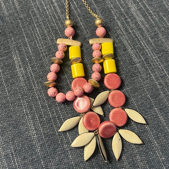 Anthropologie Tahiti Boho Bib necklace, pink , white, yellow - Picture 1 of 5